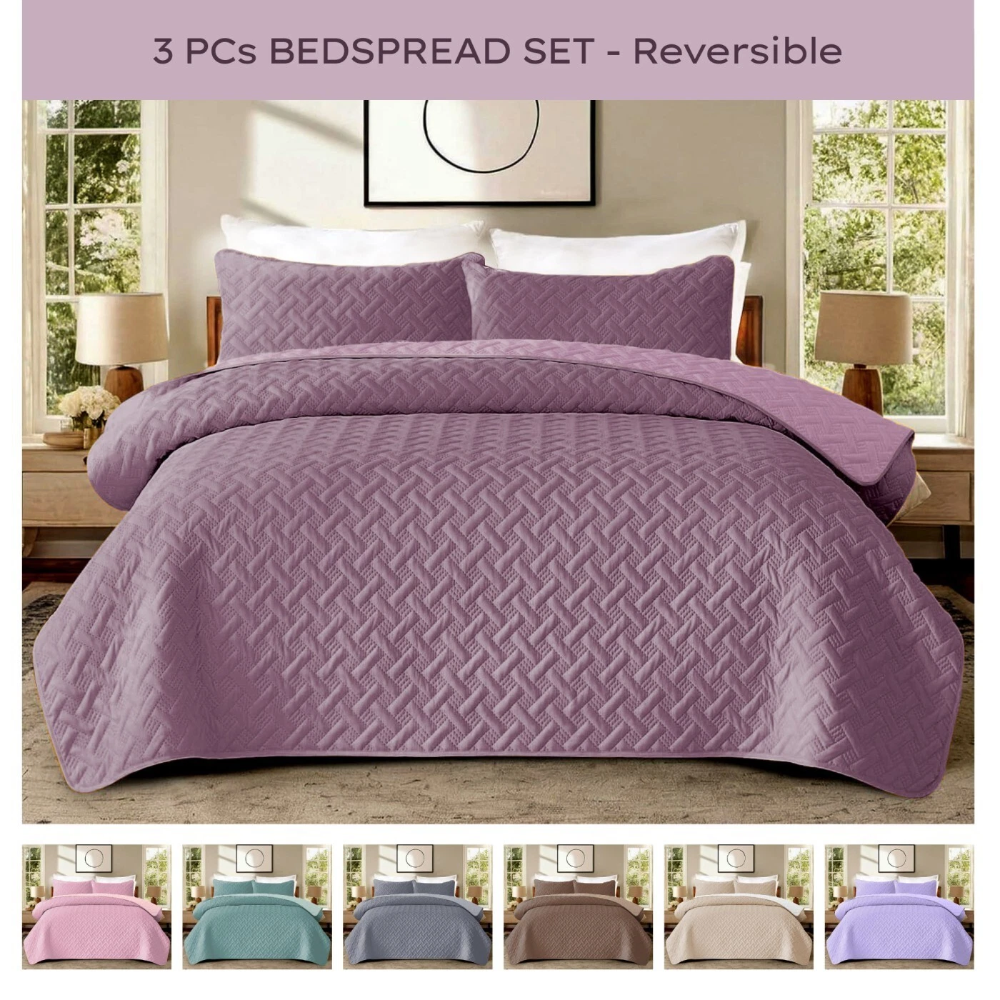 3 Piece Emboss Bedspread Quilted Comforter Bedding